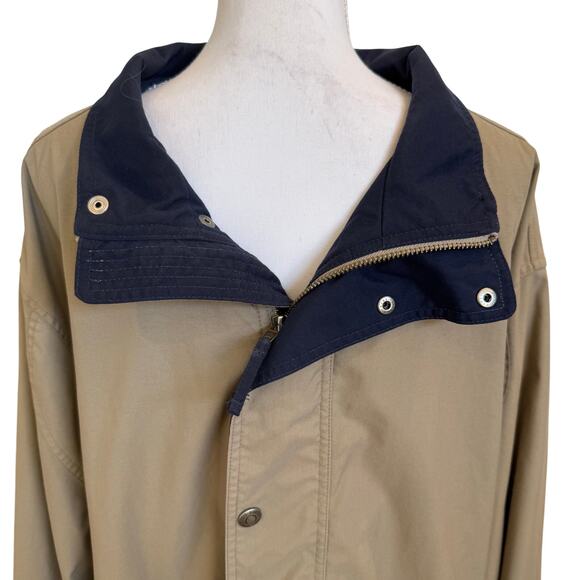 Eddie Bauer Coat Jacket Men's Large Tan Navy Chore Barn Full Zip Snap Pockets - Picture 2 of 10